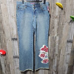 Thalia Sodi Vintage Y2K Deadstock Jeans Blue Denim Flare Leg Raw Hem Embellished
